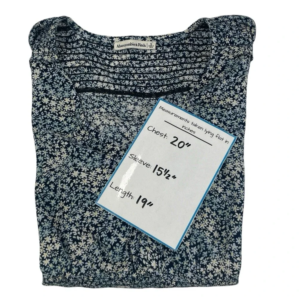 Abercrombie & Fitch Ditsy Floral Smocked Blouse Women's S Puff Sleeve Cropped